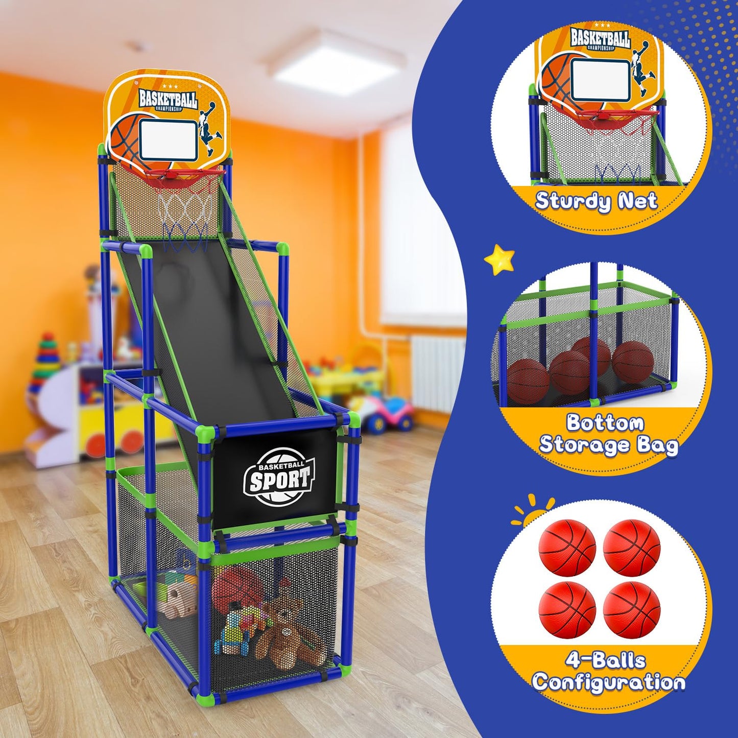 EagleStone Toddler Arcade Basketball Hoop Game Indoor, Ajustable Height Indoor Basketball Hoop with Storage Design for Kids,Perfect Sports & Outdoor Play Toys for Kids Age 3-4 5-4 4-8