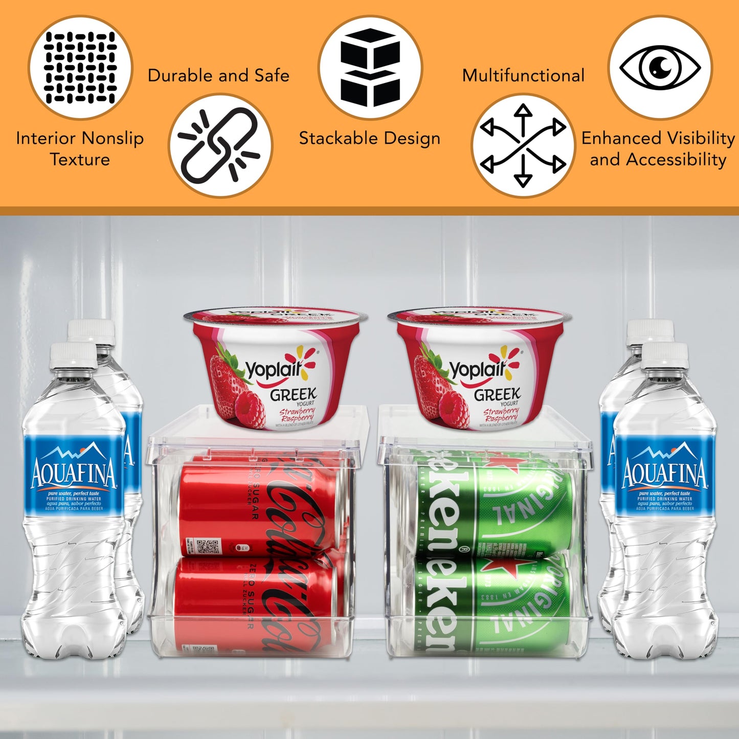 MAPLE TREE 2-Set 9-Soda Can Holder Organizer Stackable Storage for Fridge and Pantry, Beverage Caddy, and Lid Holder - Space-Saving Design for Refrigerator, Cabinet, and Kitchen Organization