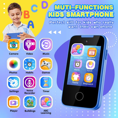 Sedzofan Upgrade Kids Phone, Toys for 3 4 5 6 Year Old Boys Touchscreen MP3 Music Player with Camera, Habit Tracker, Games Toddler Smart Phone Portable Toy for 3-6 Year Old Boys with SD Card