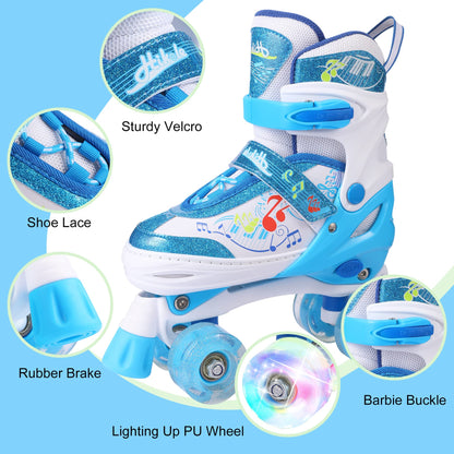 Hikole Roller Skates for Girls and Boys,4 Size Adjustable Kids Roller Skates with 8 Light Up Wheels,Toddler Skates for Outdoor & Indoor