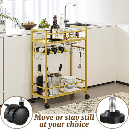 Gold Rolling Beverage Cart with Mirrored Shelves
