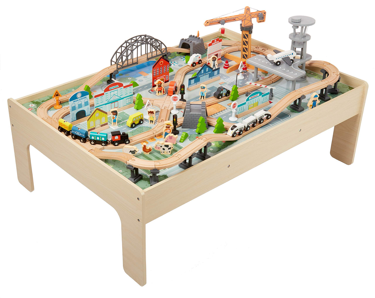 120-Piece Wooden Train Set by Amazon Basics