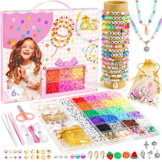 Girls Gifts Bracelet Making Kit with 20 Colors Polymer Clay Beads and Charms Letter Beads