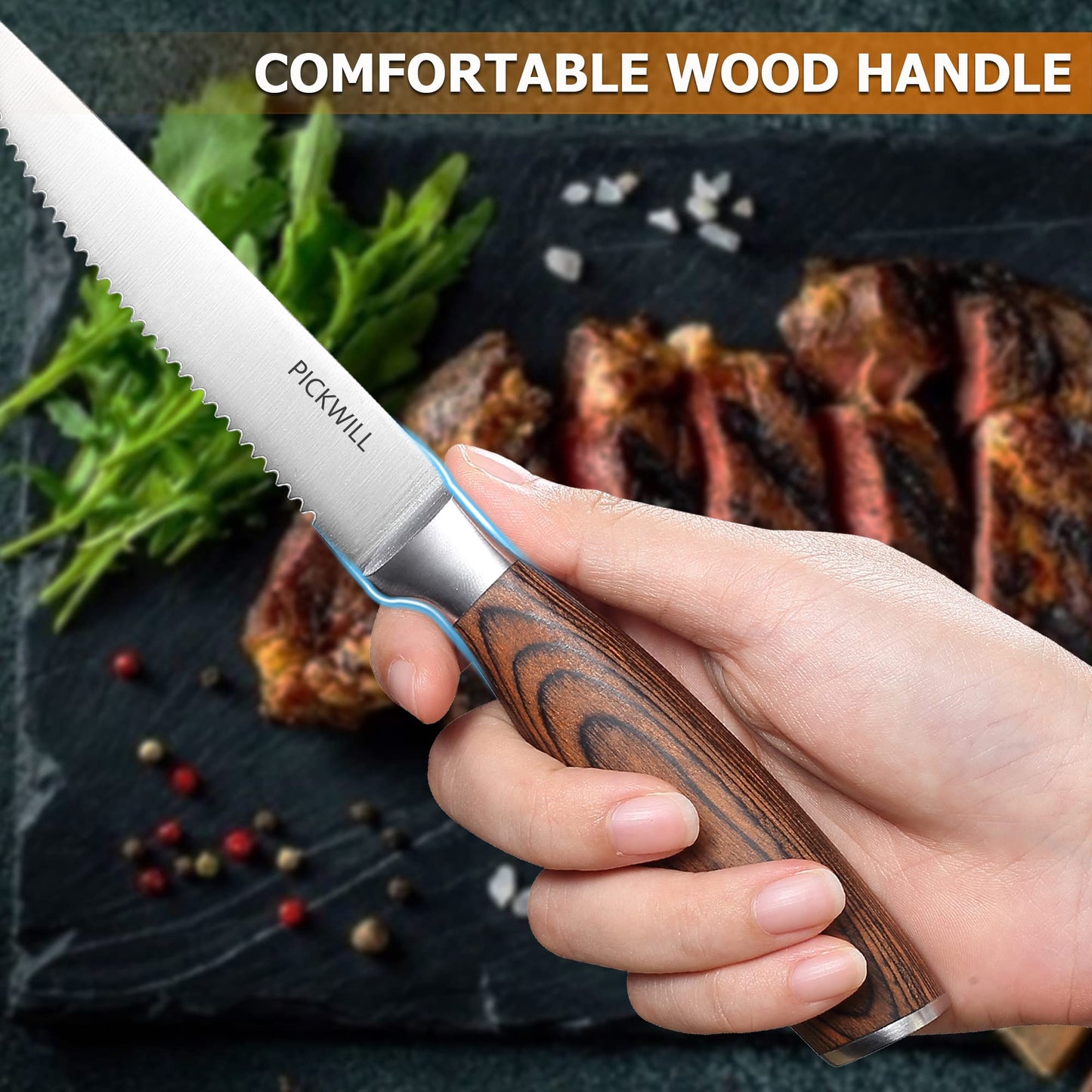PICKWILL 4-Piece High Carbon Steak Knife Set