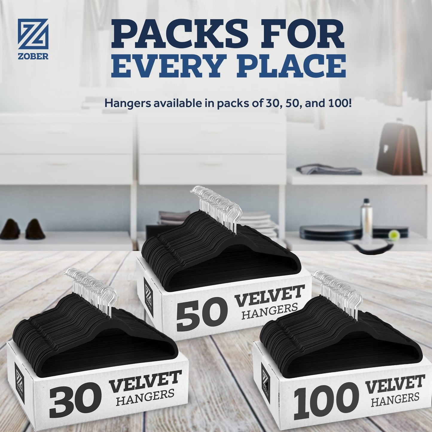 ZOBER Velvet Hangers - Non-Slip 50 Pack