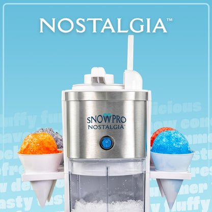 Nostalgia SnowPro Electric Shaved Ice & Snow Cone Maker 64-Ounce Ice Shaving Capacity, 4 Reusable Cones, Side Shelves, and Scoop Included