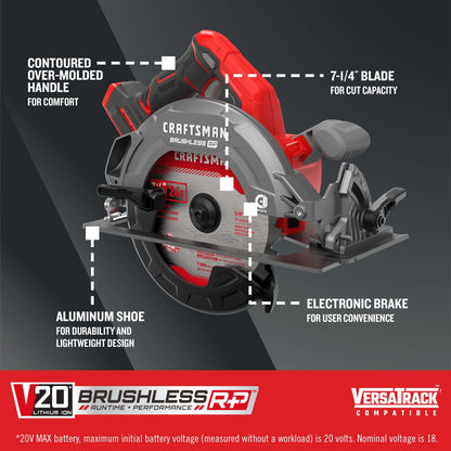 CRAFTSMAN 7-1/4" Cordless Circular Saw - Bare Tool