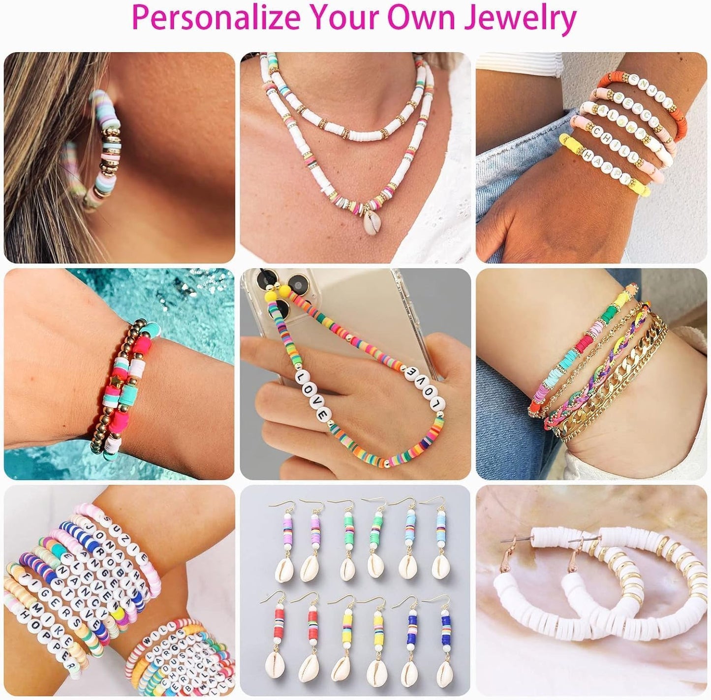 Girls Gifts Bracelet Making Kit with 20 Colors Polymer Clay Beads and Charms Letter Beads