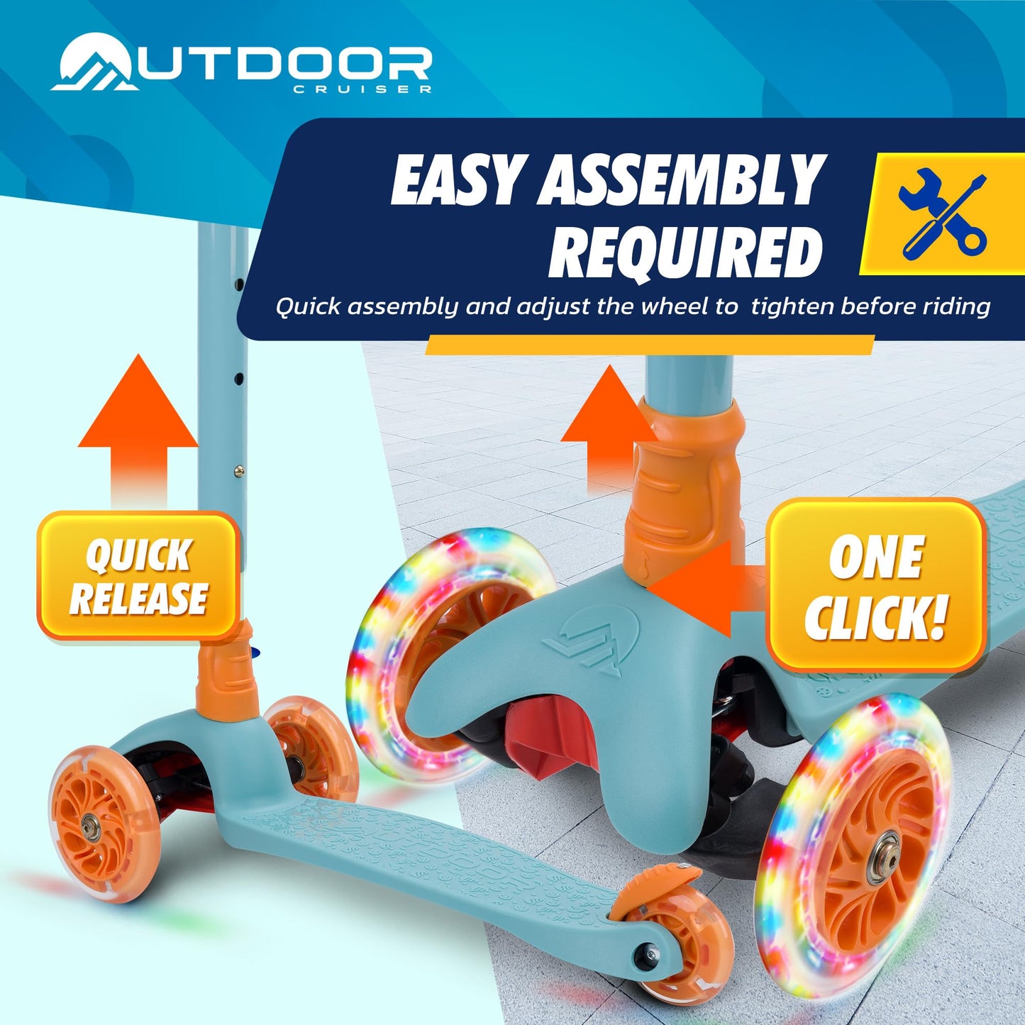 3-Wheel Kids Scooter with Adjustable Height T-bar