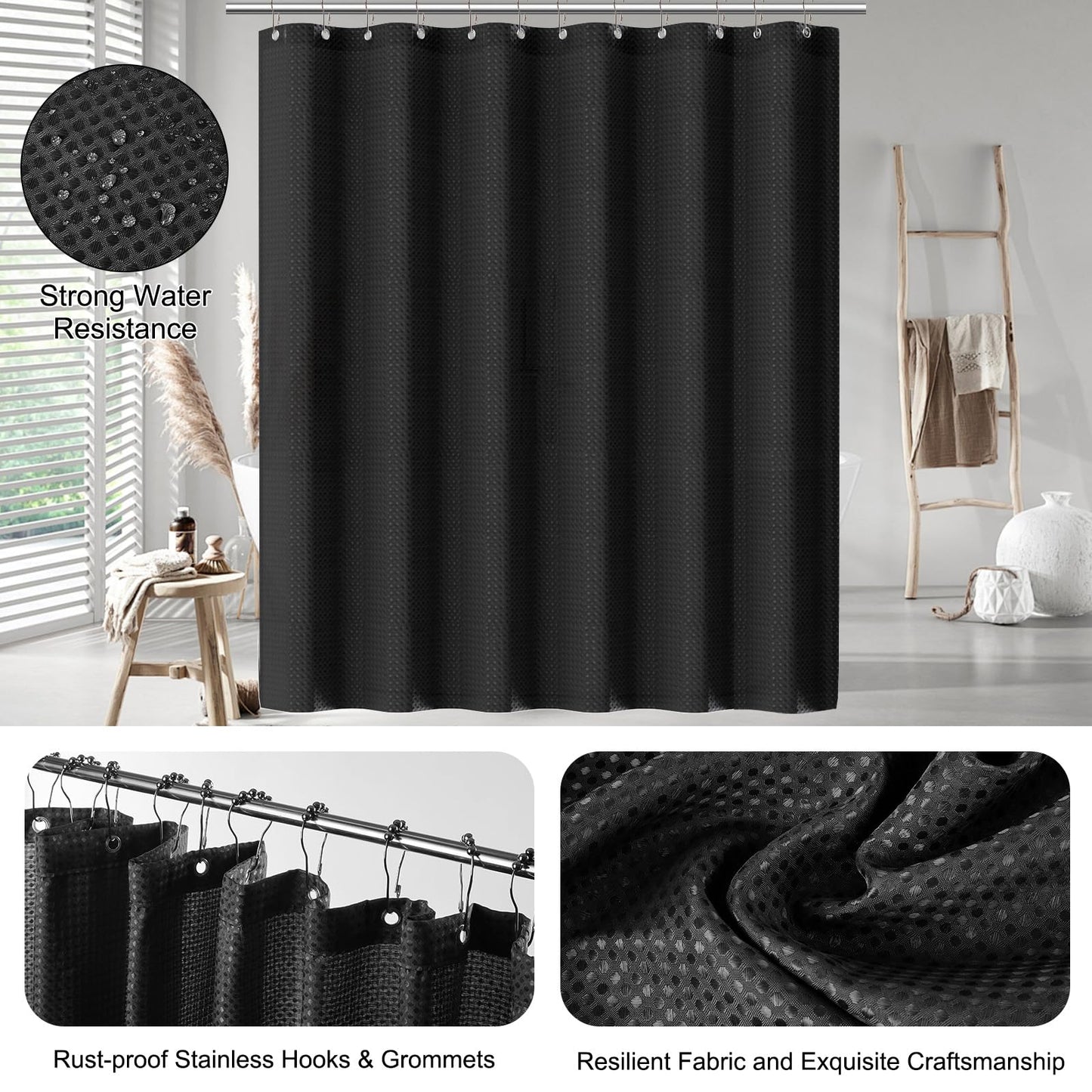 22PCS Black Bathroom Accessories Set with Curtain