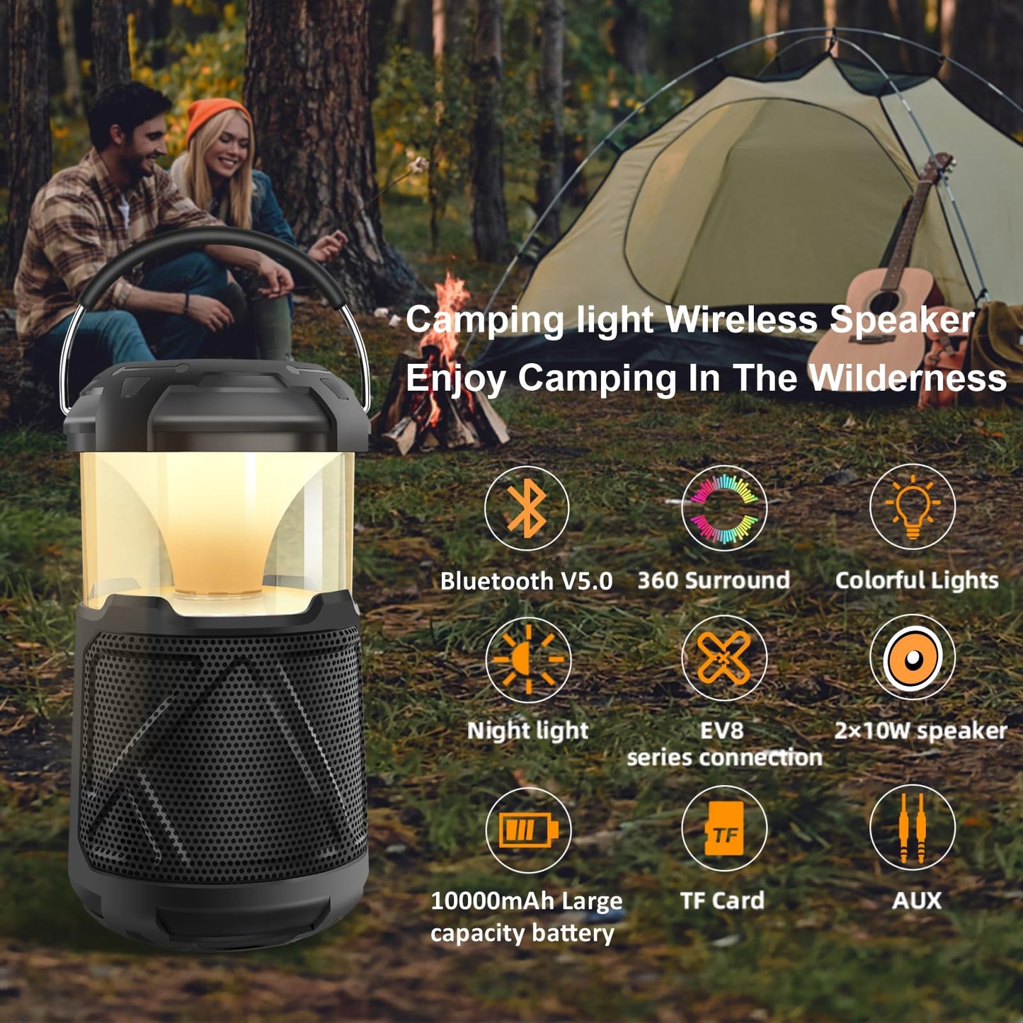 Portable Bluetooth Speaker with LED Lights, Waterproof