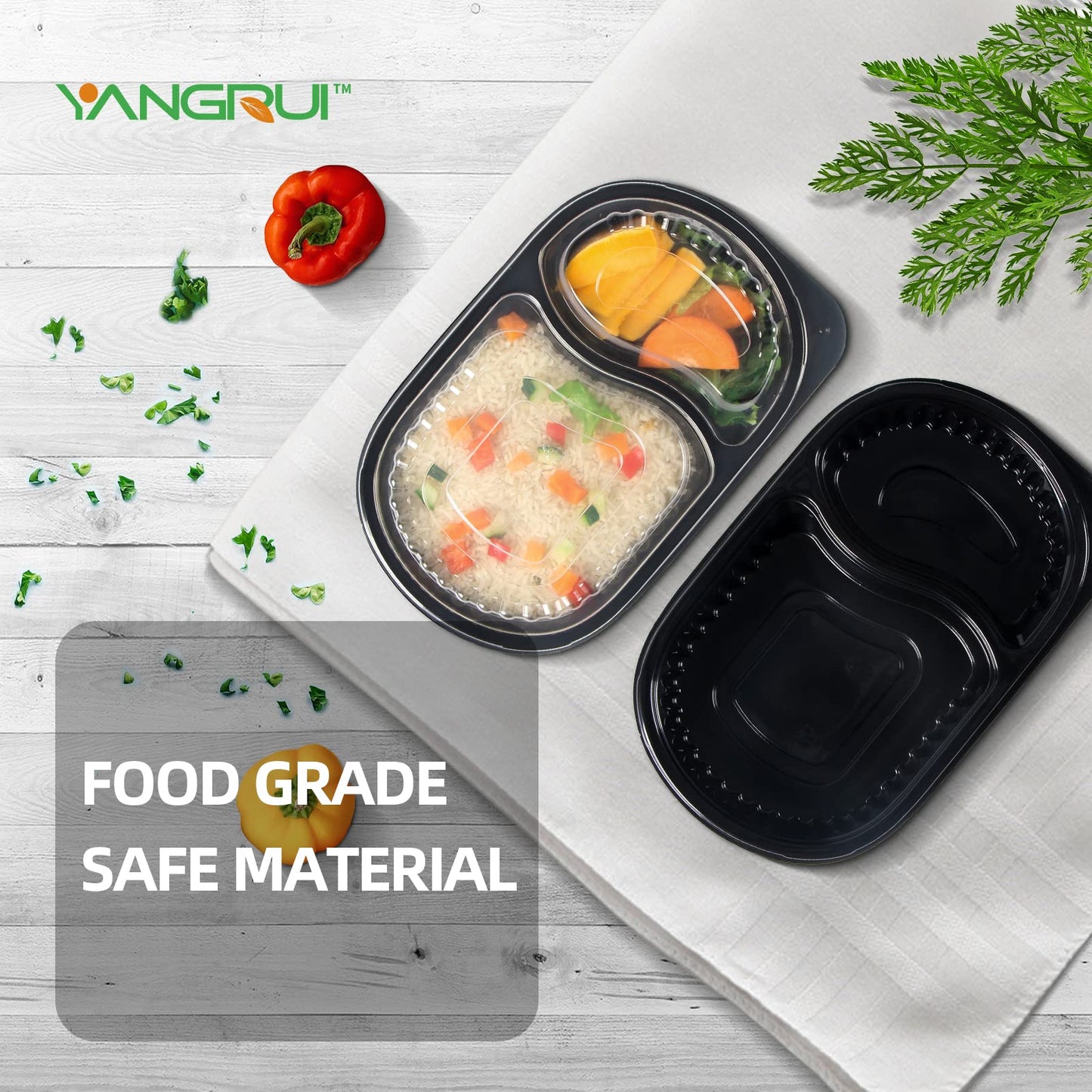 YANGRUI To Go Container, Shrink Wrap 35 Pack 21 oz Reusable Machine Washable Extra Thick BPA Free Meal Prep Containers Microwave Freezer Safe Leak Proof Take Out Containers