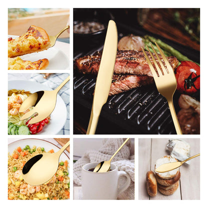 Gold Silverware Flatware Set, HF HOFTEN 45-Piece Stainless Steel Durable Cutlery Serving Set, Service for 8, Modern Elegant Design for Home/Hotel/Restaurant, Mirror Polished & Dishwasher Safe