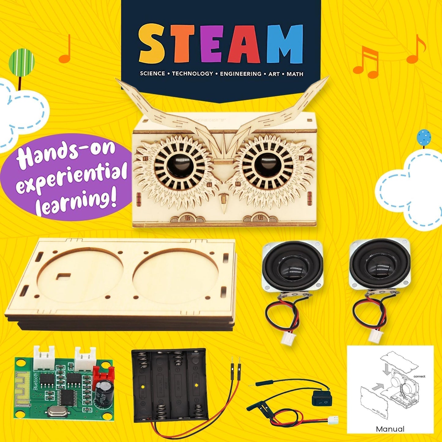 STEM Kits for Kids Age 8-10-12-14 - Build Your Own Bluetooth Speaker Kit - Science & Puzzle Kits for Kids - Stem Toys for Boys & Girls - Snap Circuits Gift for Teens Boys & School Projects (Model OWL)