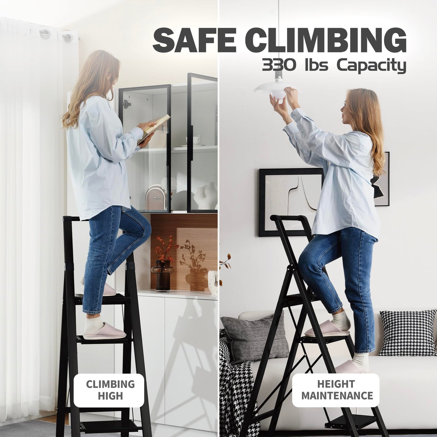 Lightweight Aluminum 5-Step Folding Ladder - Black