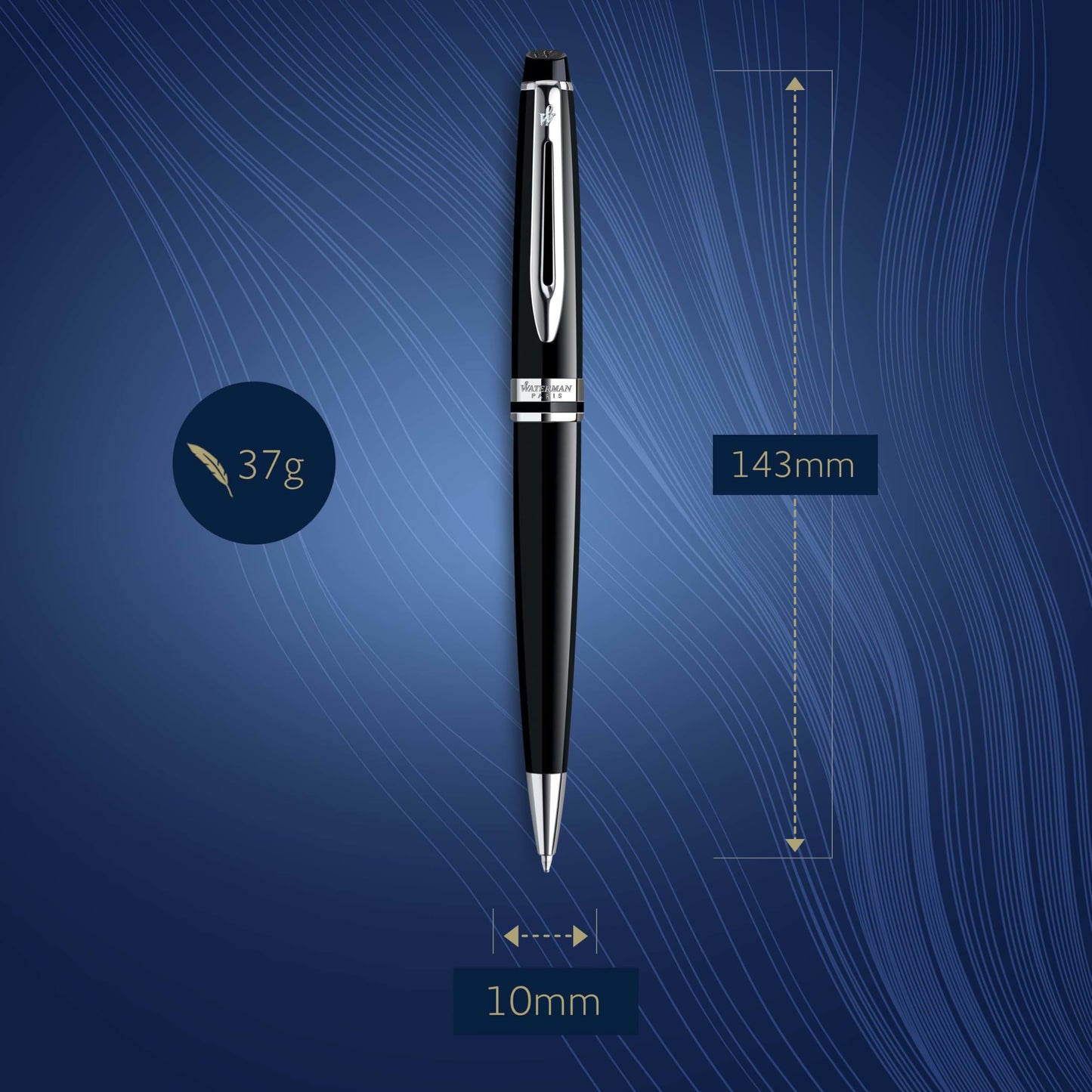 Waterman Expert Ballpoint Pen | Gloss Black with Chrome Trim | Medium Tip | Blue Ink | Gift Box