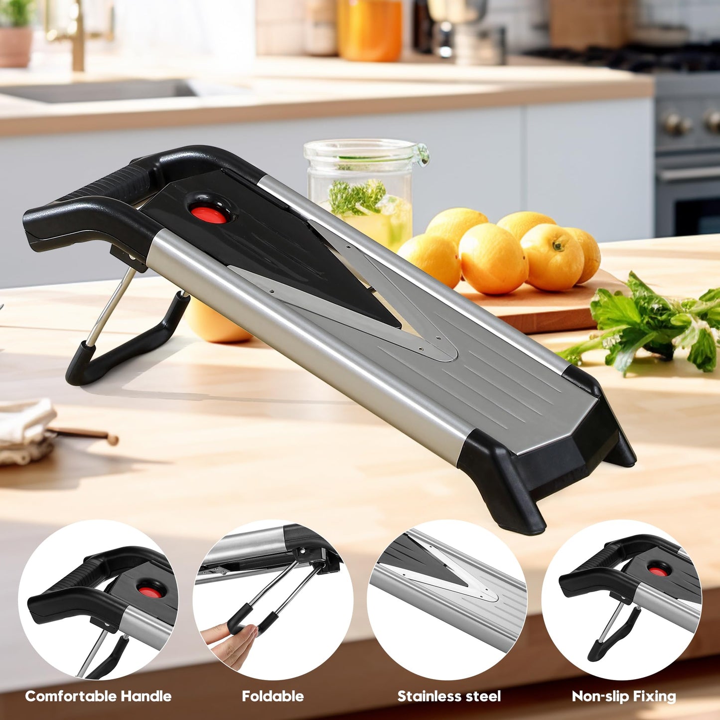 Supernal Mandoline Slicer Adjustable Mandoline Food Slicer for Kitchen 5-in-1 Vegetable Cutter Mandolin Potato Tomato Slicer Carrot Slicer Onion Slicer-Stainless Steel-One Pair Cut-Resistant Gloves