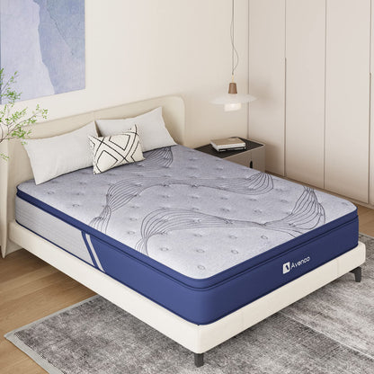 Avenco Mattress Full Size, 12 Inch Full Mattress Hybrid, Medium Firm Full Mattress in a Box for Pressure Relief and Sound Sleep, Wrapped Coils and CertiPUR-US Foam, Soft Breathable Fabric