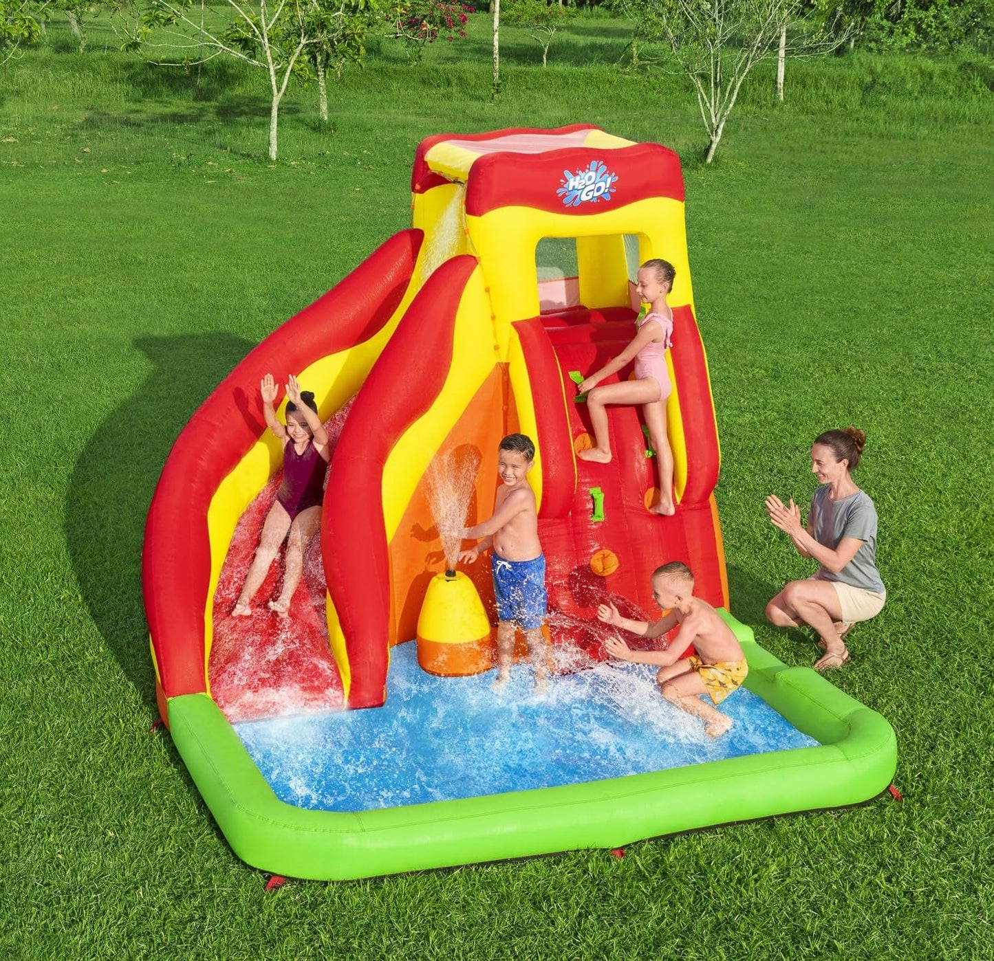 Bestway H2OGO! Lava Splash Kids Inflatable Water Park | Outdoor Slide, Climbing Wall, Splash Pool, Sprinkler | Great for Kids Ages +5