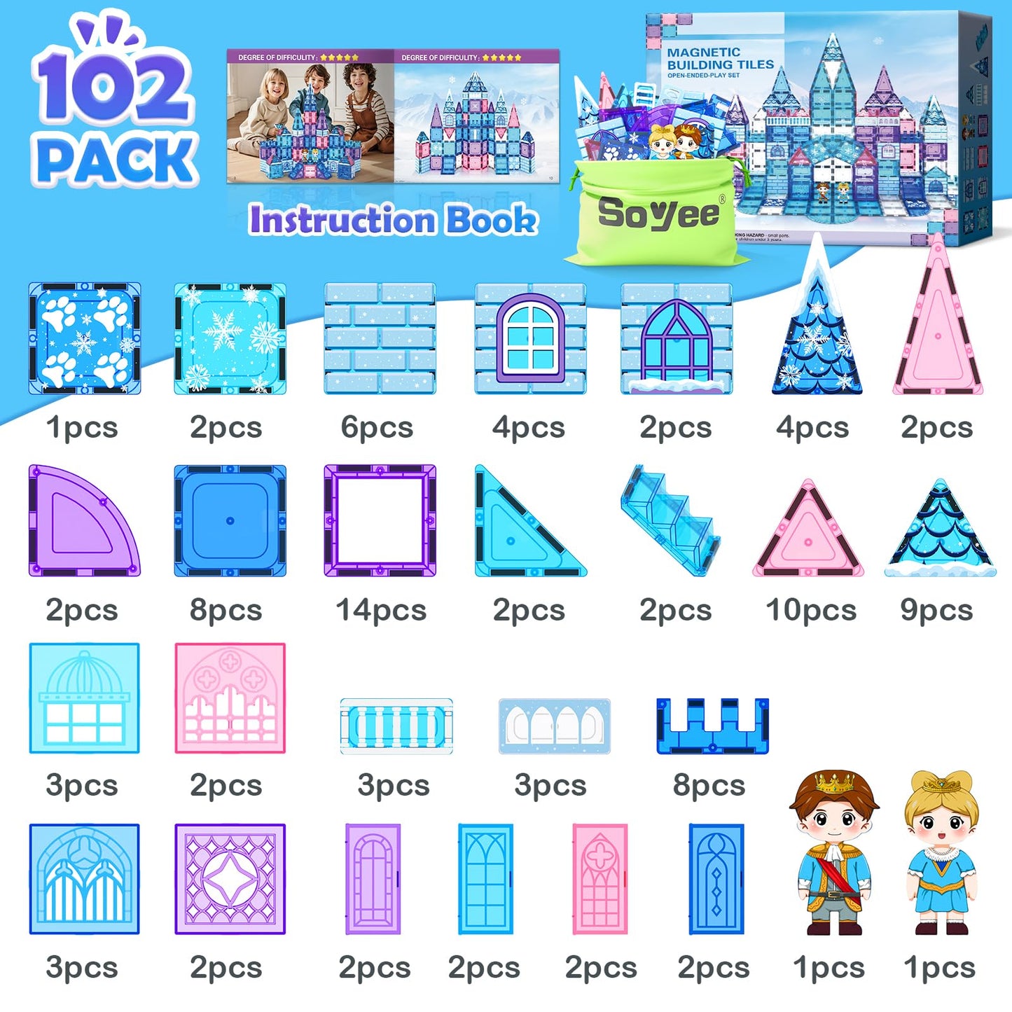 102pcs Magnetic Building Blocks for Kids