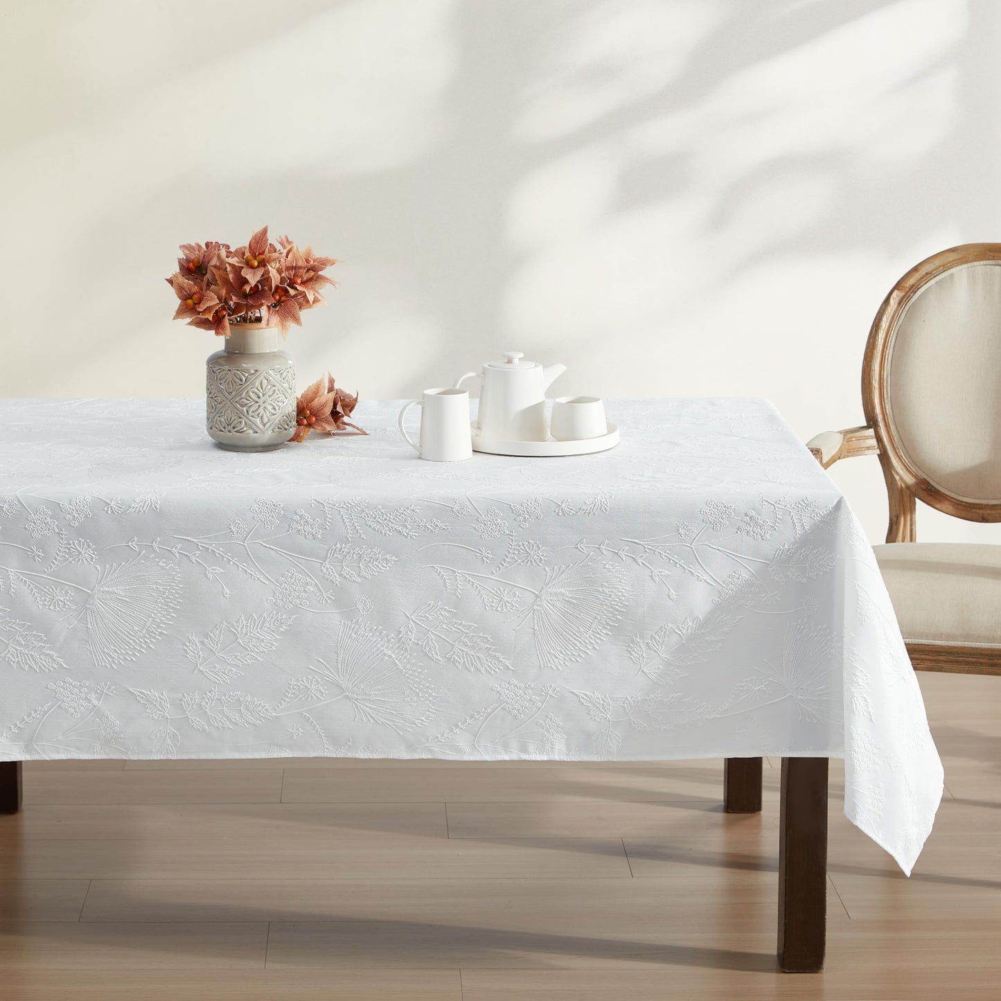 Laura Ashley Embroidered Jacquard Tablecloth, 60" x 102"