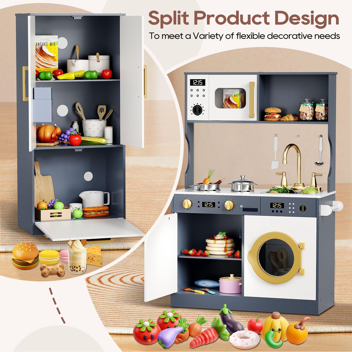 Kids Play Kitchen Set with Realistic Accessories