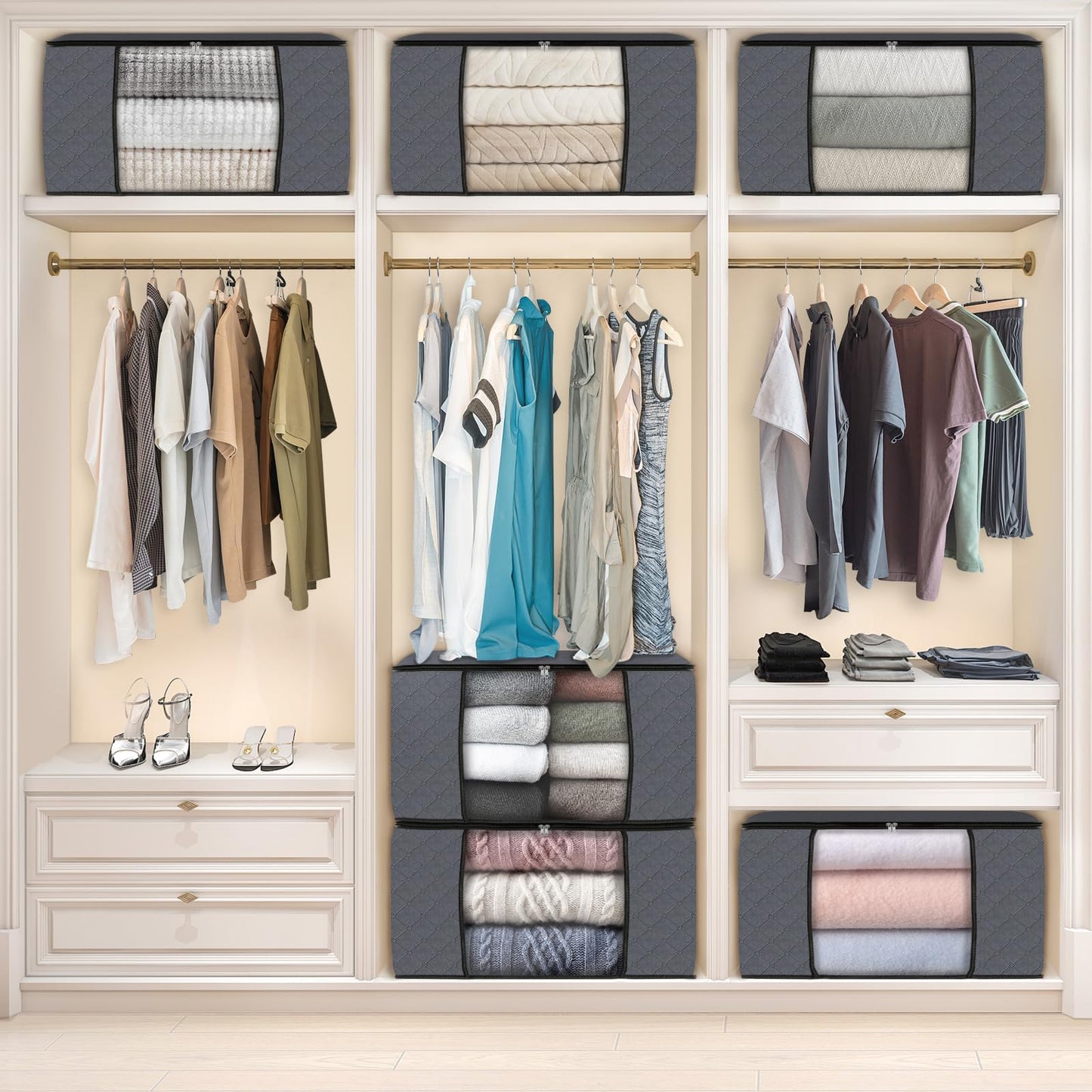 6 Pack Foldable Fabric Storage Bags for Organizing
