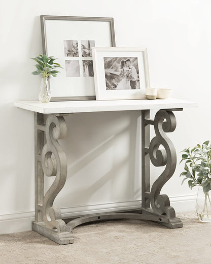 Kate and Laurel Wyldwood Solid Wood Farmhouse Console Table, Distressed White and Rustic Gray