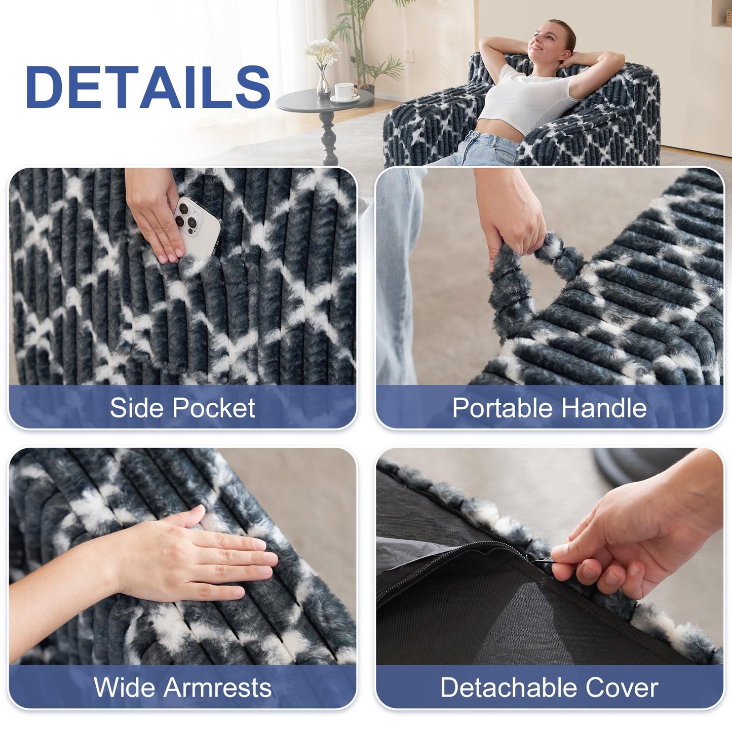 Giant Fluffy Bean Bag Chair for Adults