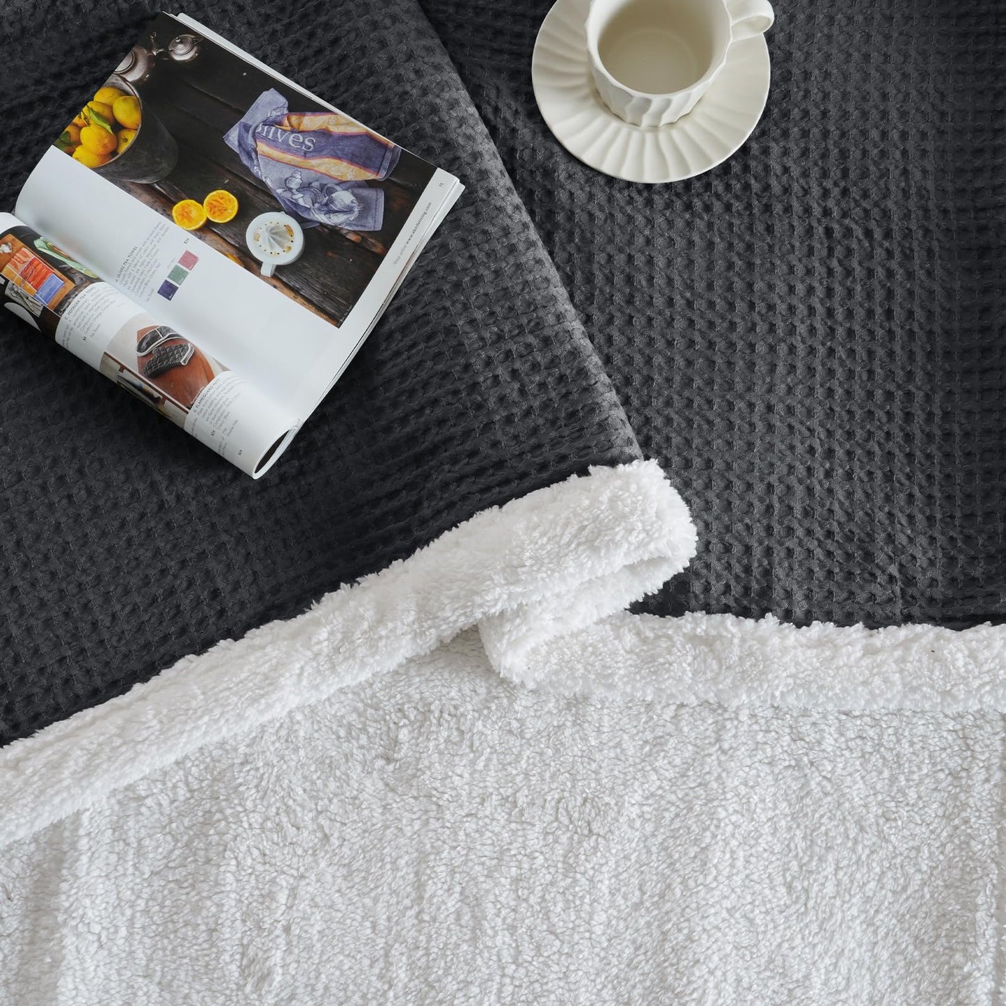 PHF Cozy Waffle Sherpa Throw Blanket 50x60