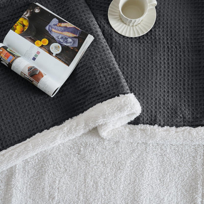 PHF Cozy Waffle Sherpa Throw Blanket 50x60