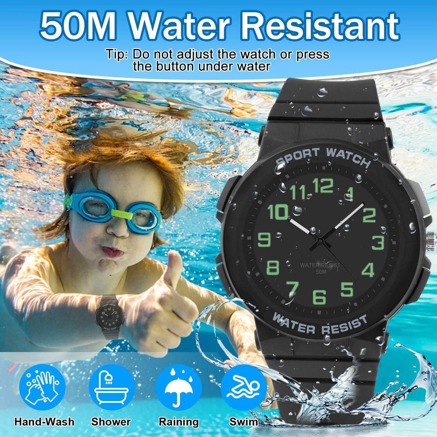 Kids Waterproof Analog Watch for Outdoor Sports