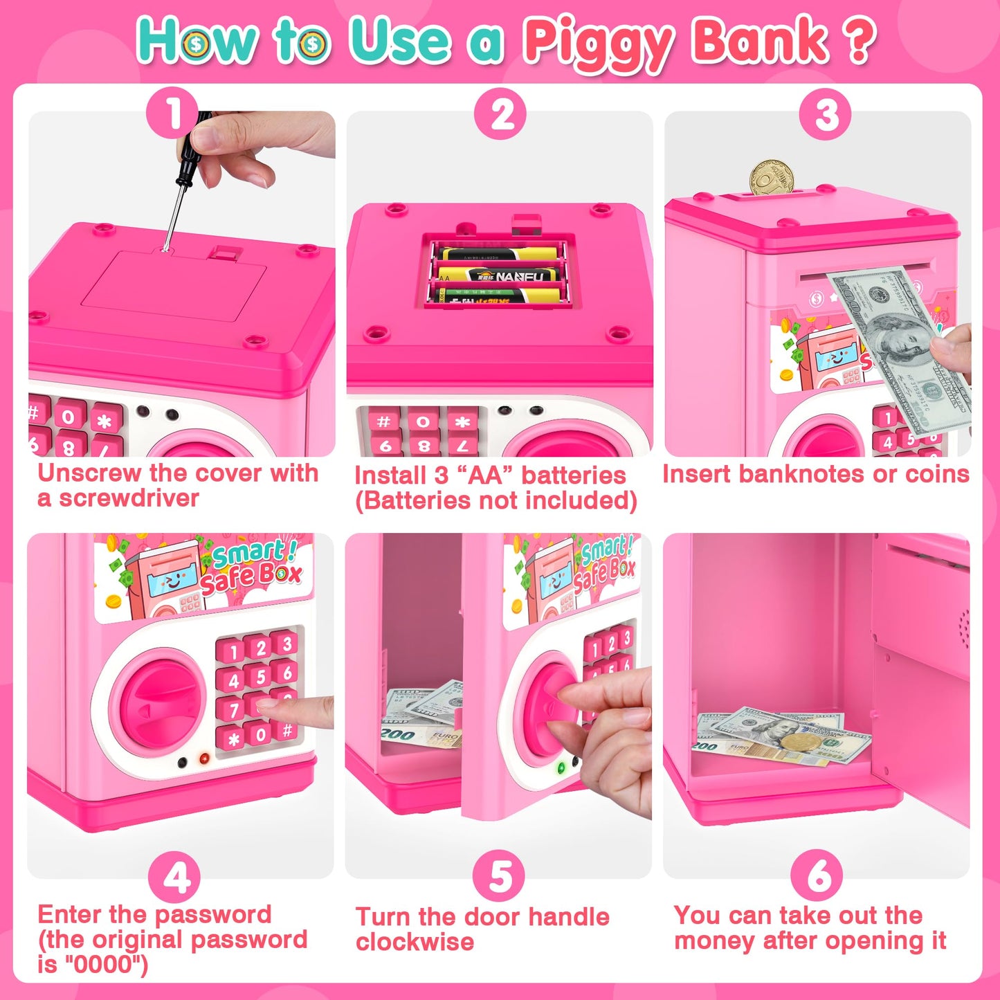 Kids Piggy Bank with Password Lock and Bill Slot