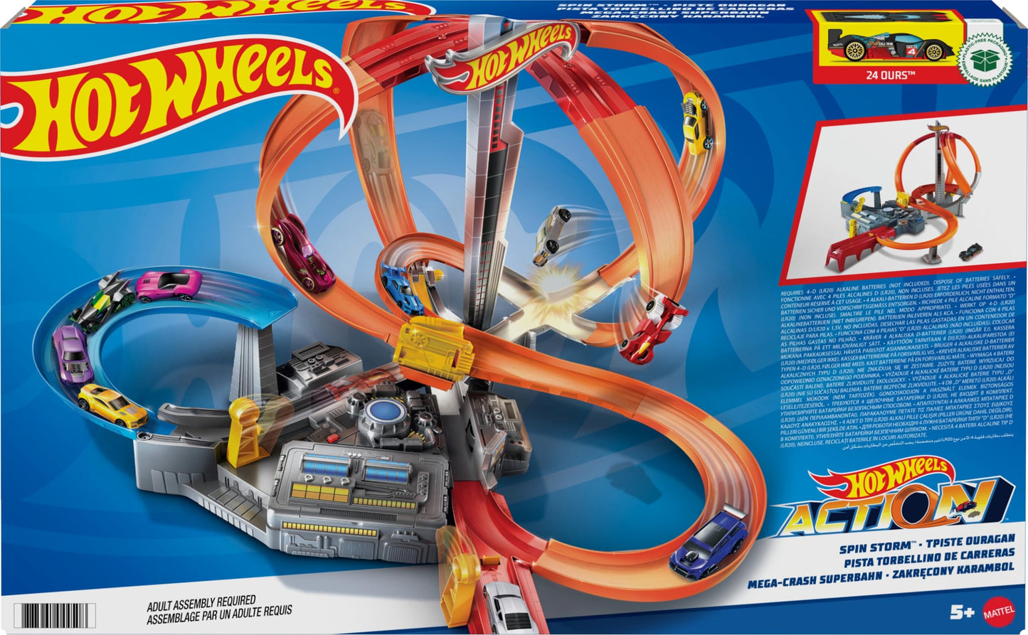 Hot Wheels Toy Car Track Set Spin Storm, 3 Intersections for Crashing & Motorized Booster, 1:64 Scale Car (Amazon Exclusive)