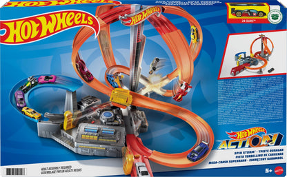 Hot Wheels Toy Car Track Set Spin Storm, 3 Intersections for Crashing & Motorized Booster, 1:64 Scale Car (Amazon Exclusive)