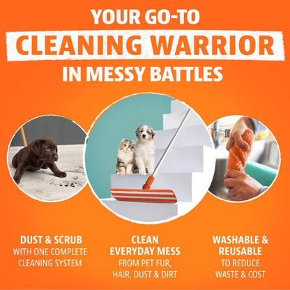 Angry Orange Mops for Floor Cleaning - Microfiber Mop for Messes and Hair Removal with 2 Scrubber and 2 Microfiber Pads for Hardwood, Tile and More - Stain Remover Pet Supplies