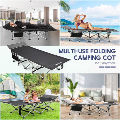 Nictemaw Folding Camping Cot for Adults, Max Load 900 LBS Heavy Duty Sleeping Cots with Carry Bag and Velvet Cot Pad for Camp, Home, Office, Outdoor, Black (Newest)