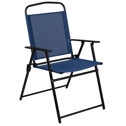 Flash Furniture Nantucket 6-Piece Patio Dining Set with Glass Table, 4 Folding Chairs, and Umbrella, Outdoor Patio Table, Chairs, Umbrella Set, Navy
