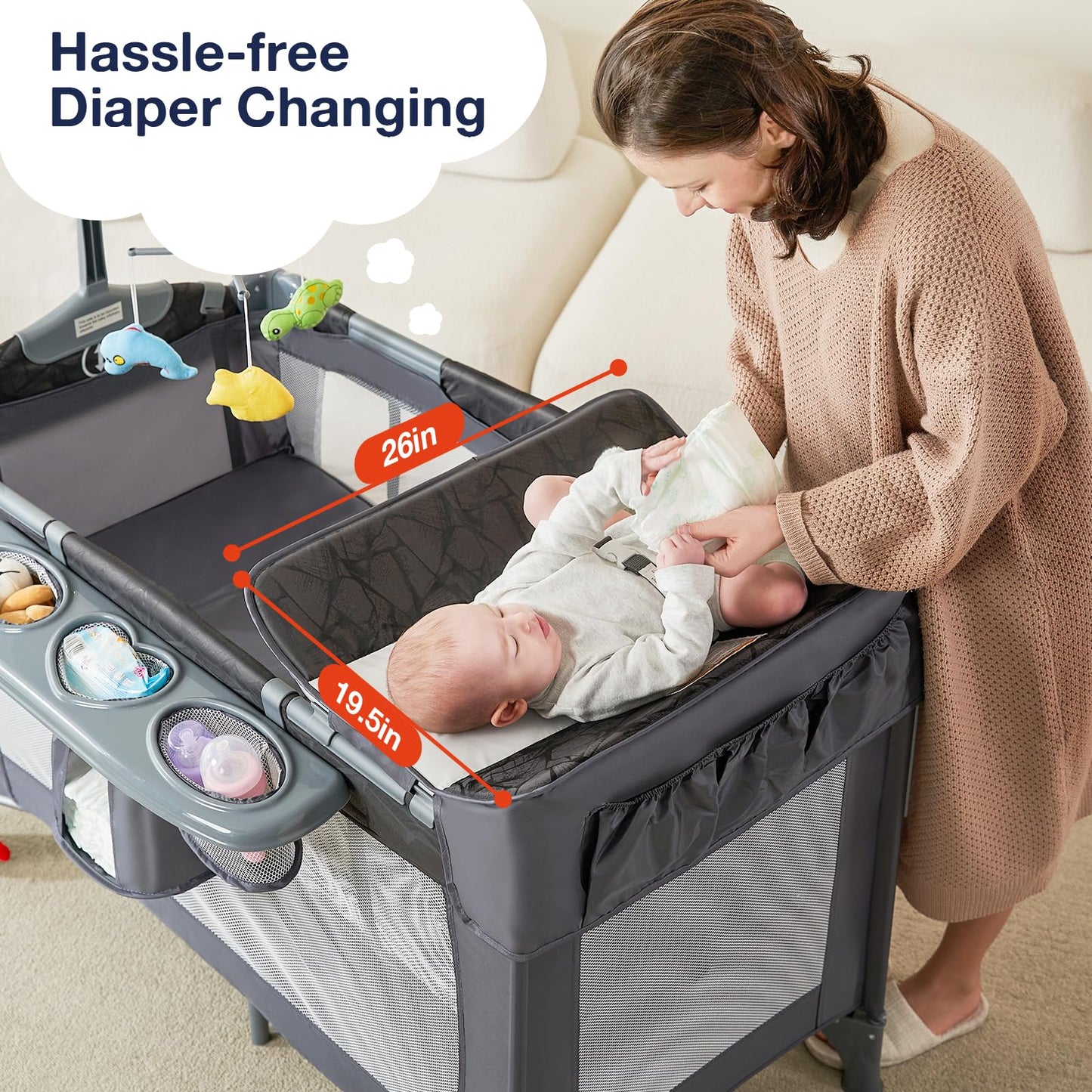 RONBEI 4-in-1 Portable Baby Crib Playard