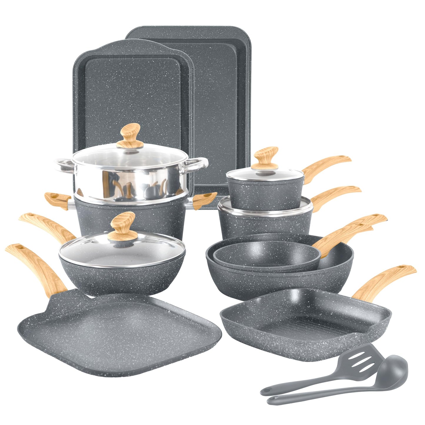 DishDelight Nonstick 17-Piece Cookware Set, Gray