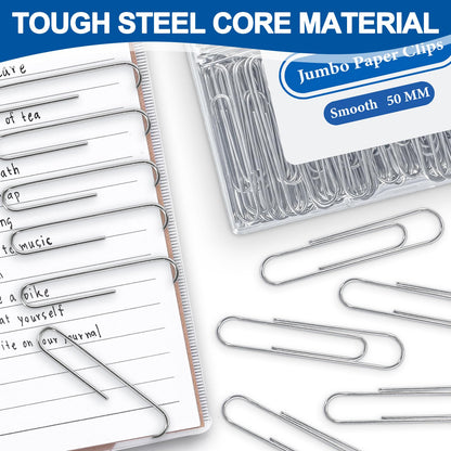 100 Pack Jumbo Paper Clips - Heavy Duty Silver