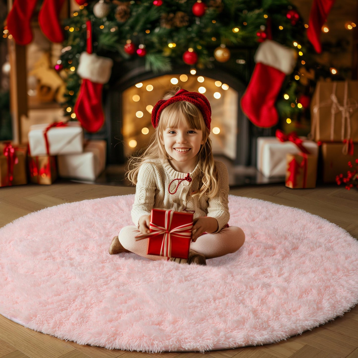 Pink Fluffy Round Rug for Kids Room Decor