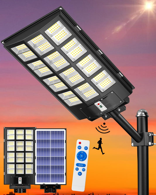 Gefolly SL-6000W Solar Street Light Outdoor, Wide Angle 600000LM Commercial Parking Lot Light Dusk to Dawn 6500K Solar Flood Security Light IP67 Solar Lamp