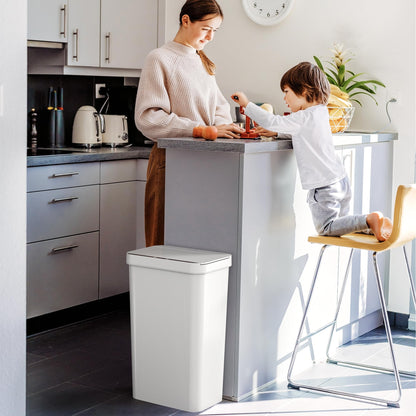 iTouchless Prime 13.2 Gallon Sensor Trash Can, Durable Dent-Proof Construction, Slim and Space-Efficient Automatic Bin Great for Kitchen, Home, Office, Business, Garage, White Color Plastic