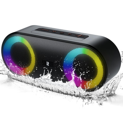 Rythflo Bluetooth Speakers, [Blod Bass & Dynamic Lights] Portable Wireless Speaker with 20W Powerful Sound, 24Hrs Playtime, Build-in MIC, IP66 Waterproof/Dustproof Blue Tooth Speaker