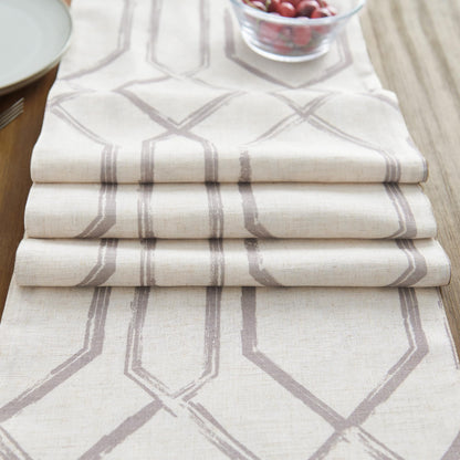 JINCHAN Linen Table Runner Moroccan Tile Print Kitchen Table Cloth 72 Inch Diamond Design Farmhouse Rustic Coffee Table Decor for Kitchen Dining Table Indoor Outdoor Decor 1 Panel Grey on Beige