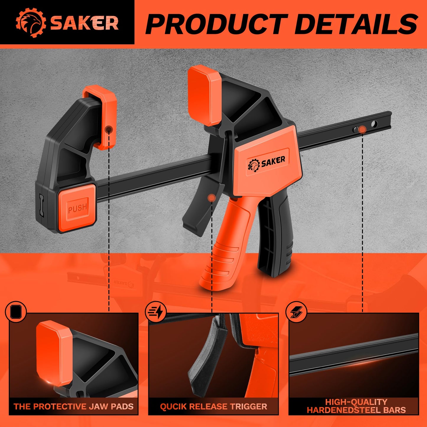 Saker 6" Quick Grip Woodworking Bar Clamps