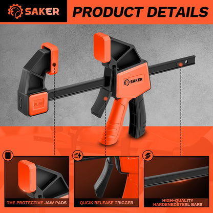 Saker 6" Quick Grip Woodworking Bar Clamps