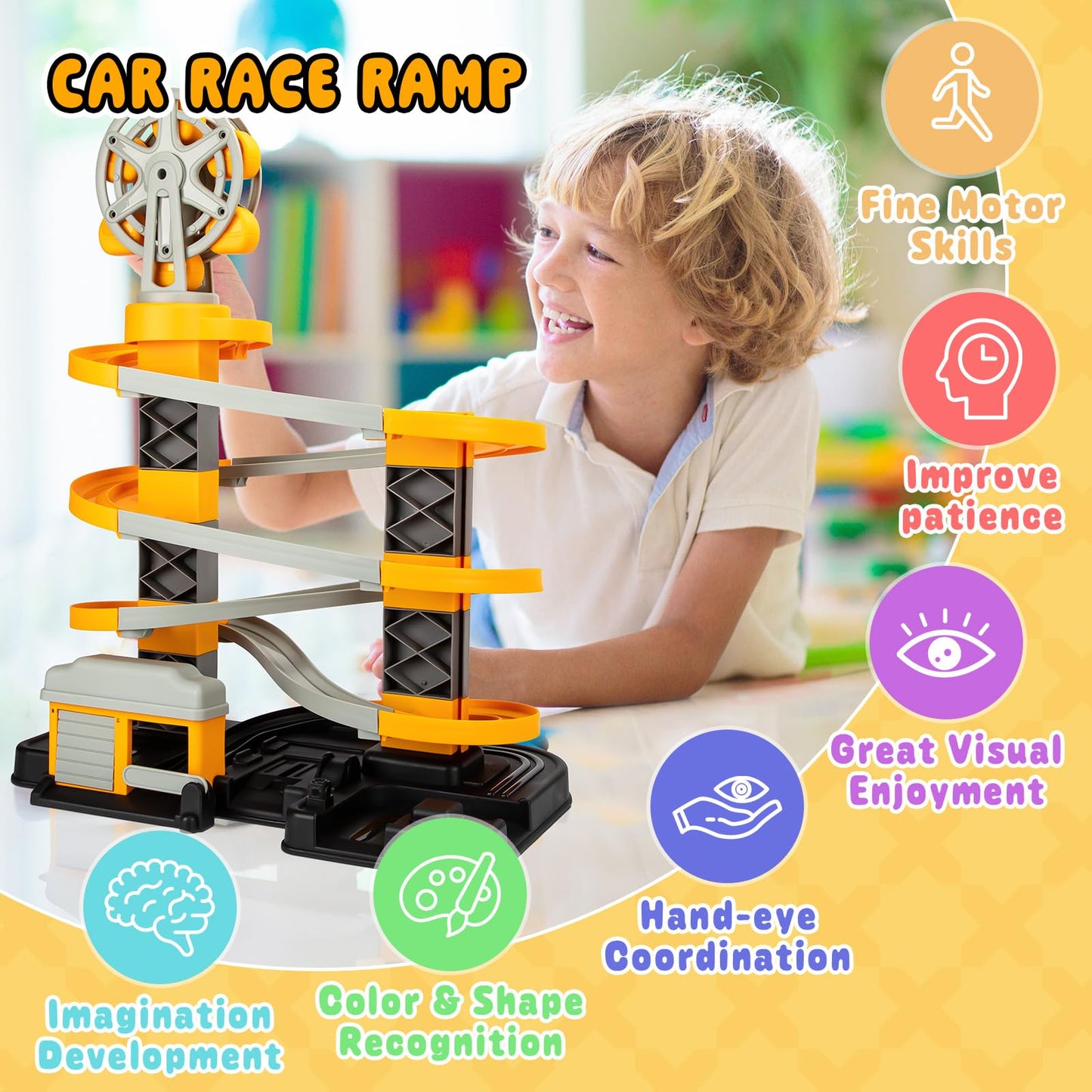 Kids Toys Race Tracks Toy for 3 4 5 6 7 8 Year Old Boys Girls, 2 PCS Truck Car and Flexible Track Play Set Create A Engineering Road Games Toddler Best Gifts (SY-006)