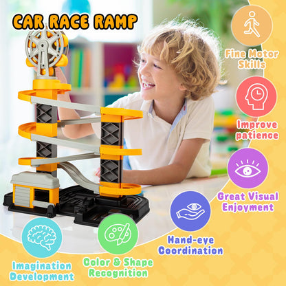 Kids Toys Race Tracks Toy for 3 4 5 6 7 8 Year Old Boys Girls, 2 PCS Truck Car and Flexible Track Play Set Create A Engineering Road Games Toddler Best Gifts (SY-006)